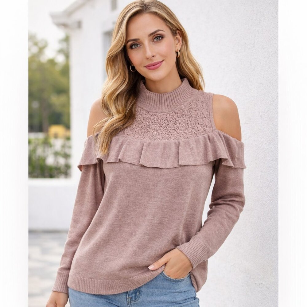 White House Black Market | Pink Mock Cold Shoulder Sweater size M
